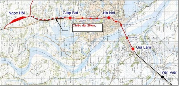 Sơ đồ hướng tuyến của đường sắt đô thị Yên Viên - Ngọc Hồi