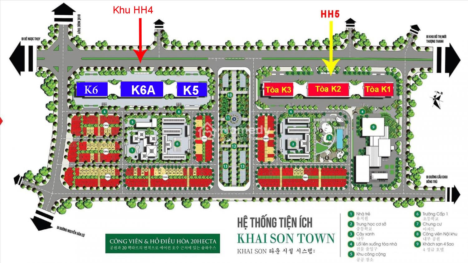 Vị trí các tòa K5, K6A và K6 Phân Khu HH4 Khai Sơn City