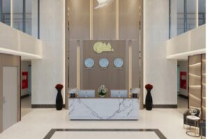 Sảnh chung cư Khai Sơn City có thiết kế hiện đại, sang trọng