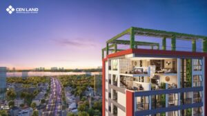 Penthouse Khai Sơn City sở hữu tầm view 2 dòng sông Hồng, sông Đuống và công viên hồ điều hòa 22 hecta.