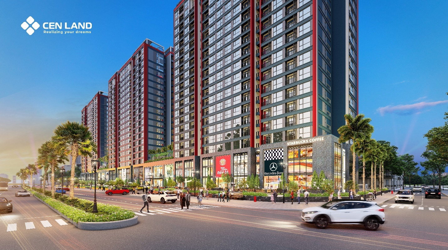 Shophouse khối đế với đa dạng gian hàng phục vụ nhu cầu cư dân.