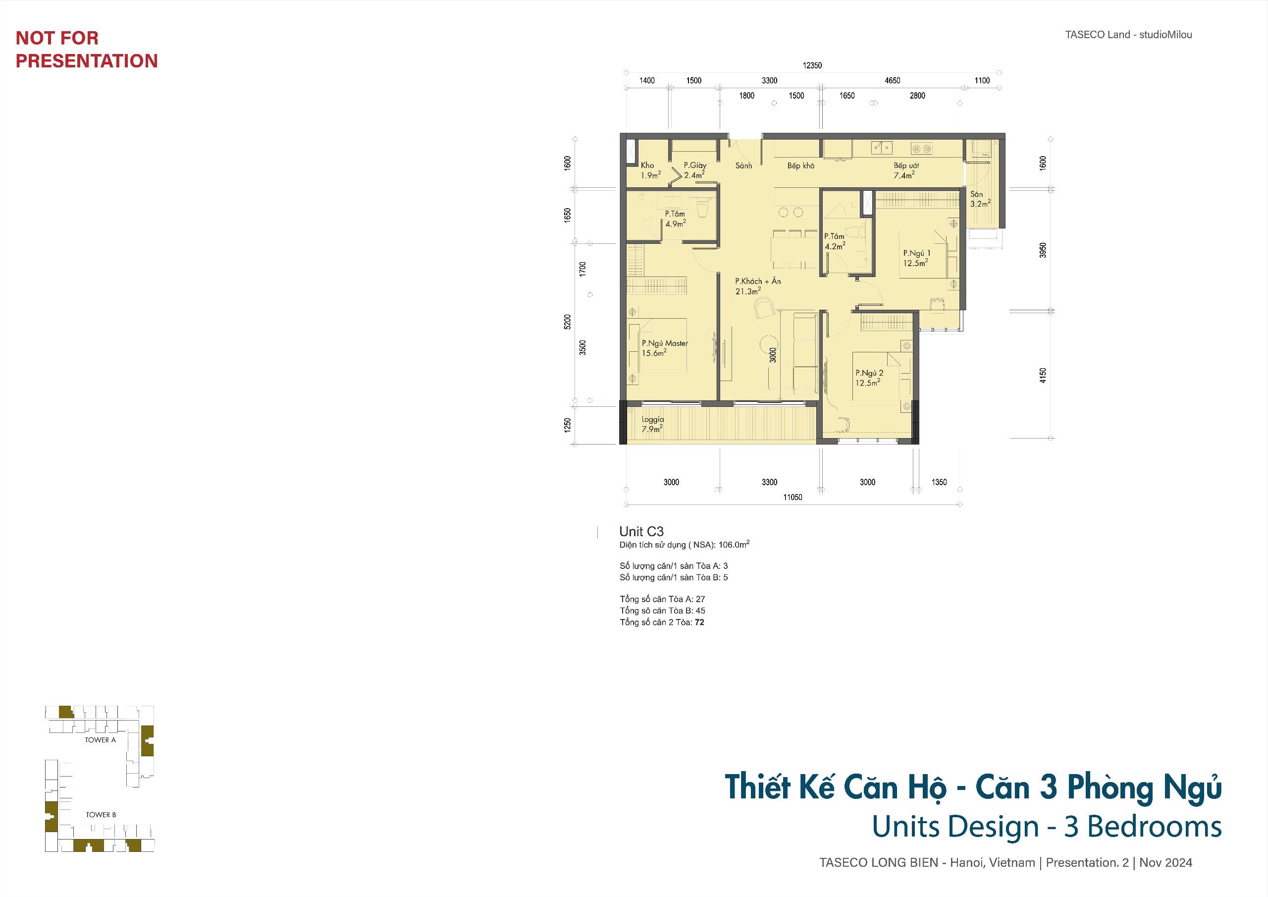 Căn hộ 3 phòng ngủ Taseco Long Biên
