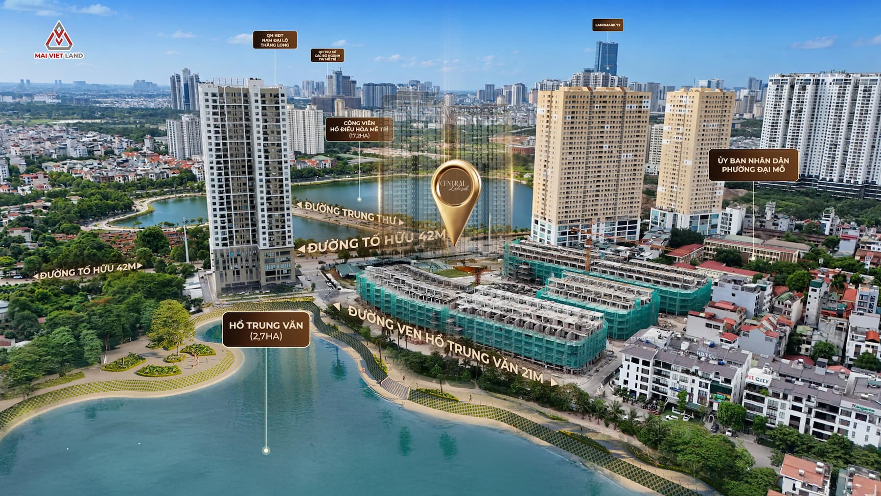 Nằm giữa 3 mặt hồ, Central Lakeside